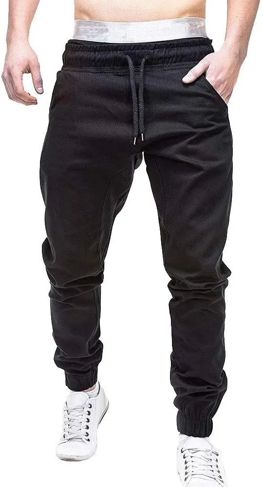 Men's Casual Pants Cargo Pocket Drawstring Classic Elastic Waist Casual Stretch Joggers Workout Running