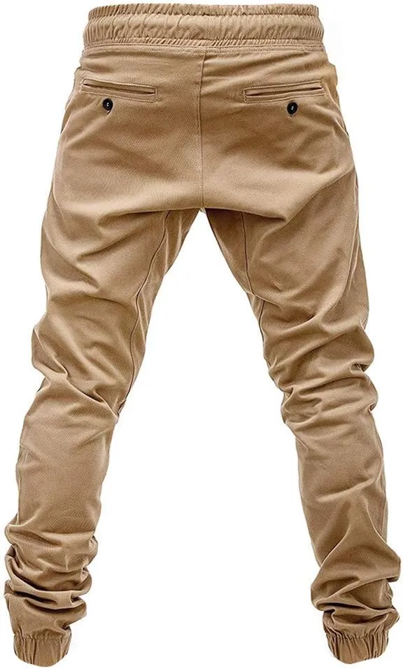 Men's Casual Pants Cargo Pocket Drawstring Classic Elastic Waist Casual Stretch Joggers Workout Running