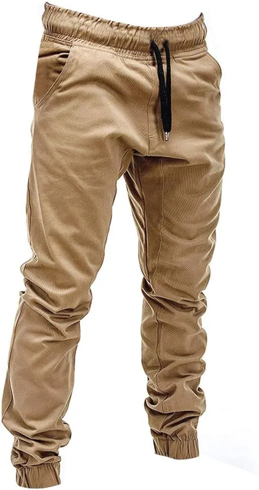 Men's Casual Pants Cargo Pocket Drawstring Classic Elastic Waist Casual Stretch Joggers Workout Running