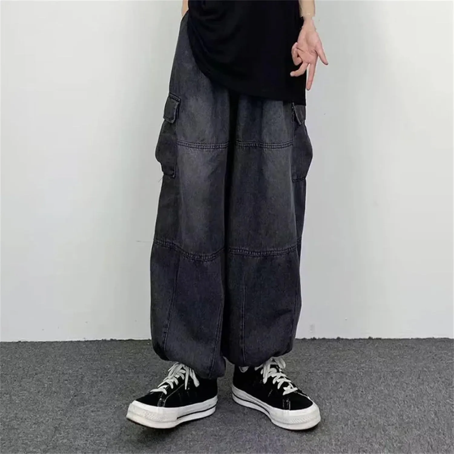 Men's Casual Wide Leg Comfortable Jeans Fashion High Waist Straight Jeans with Pockets