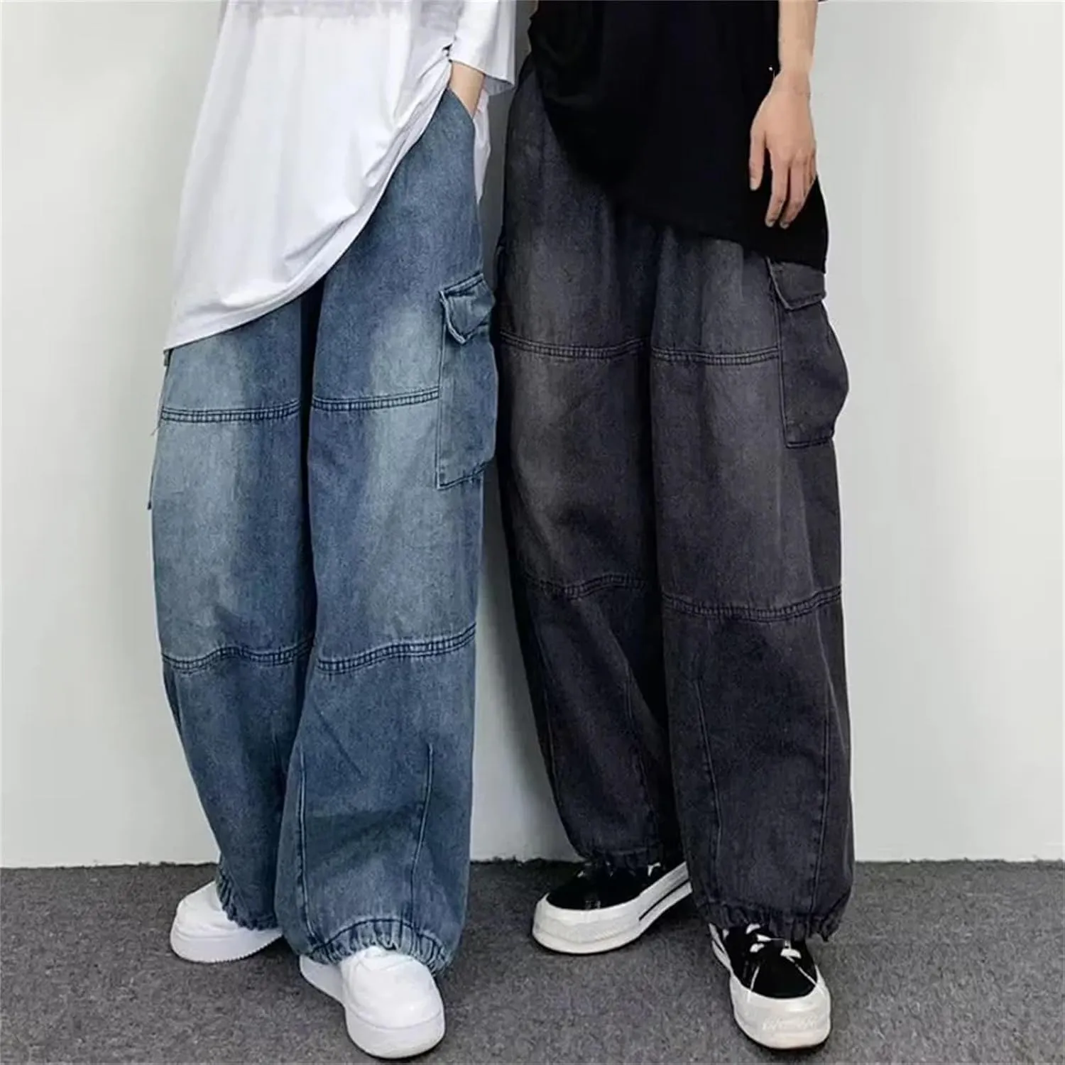 Men's Casual Wide Leg Comfortable Jeans Fashion High Waist Straight Jeans with Pockets