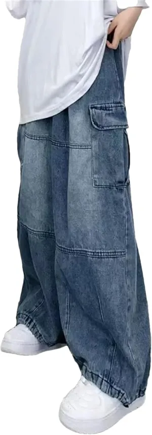 Men's Casual Wide Leg Comfortable Jeans Fashion High Waist Straight Jeans with Pockets