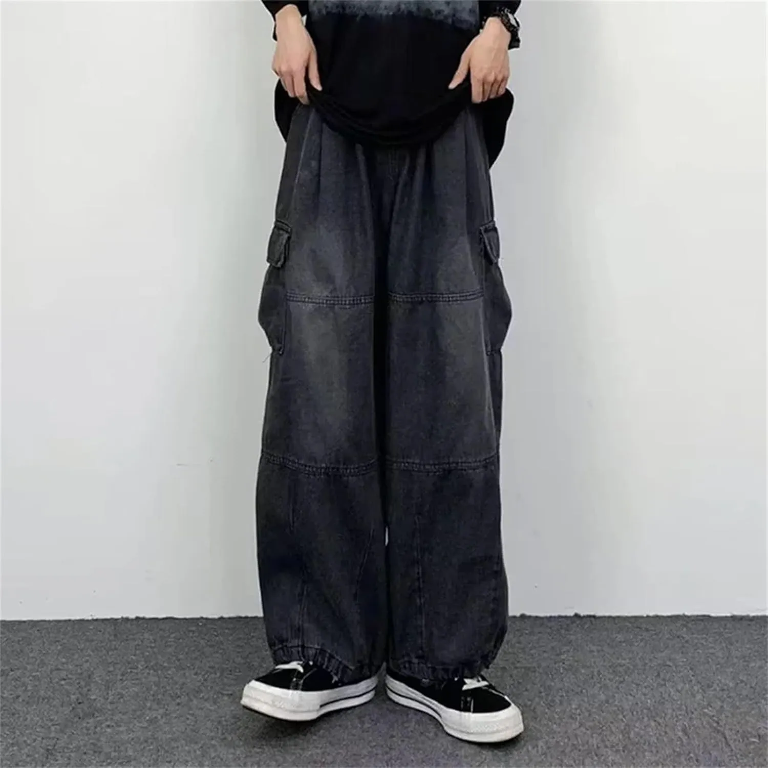Men's Casual Wide Leg Comfortable Jeans Fashion High Waist Straight Jeans with Pockets