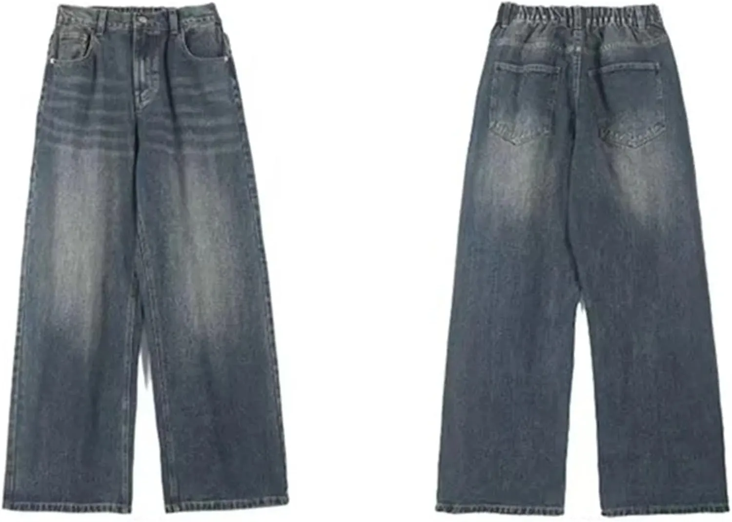 Men's Casual Wide Leg Loose Jeans Fashion High Waist Wash Straight Jeans with Pockets