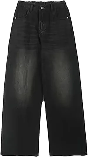Men's Casual Wide Leg Loose Jeans Fashion High Waist Wash Straight Jeans with Pockets