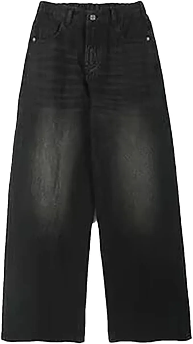 Men's Casual Wide Leg Loose Jeans Fashion High Waist Wash Straight Jeans with Pockets