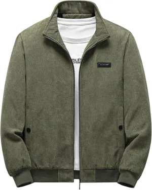 Mens Corduroy Shacket Jacket Casual Solid Color Overshirt Sherpa Lined Bomber Jacket Featuring Full Zip Up Windbreaker