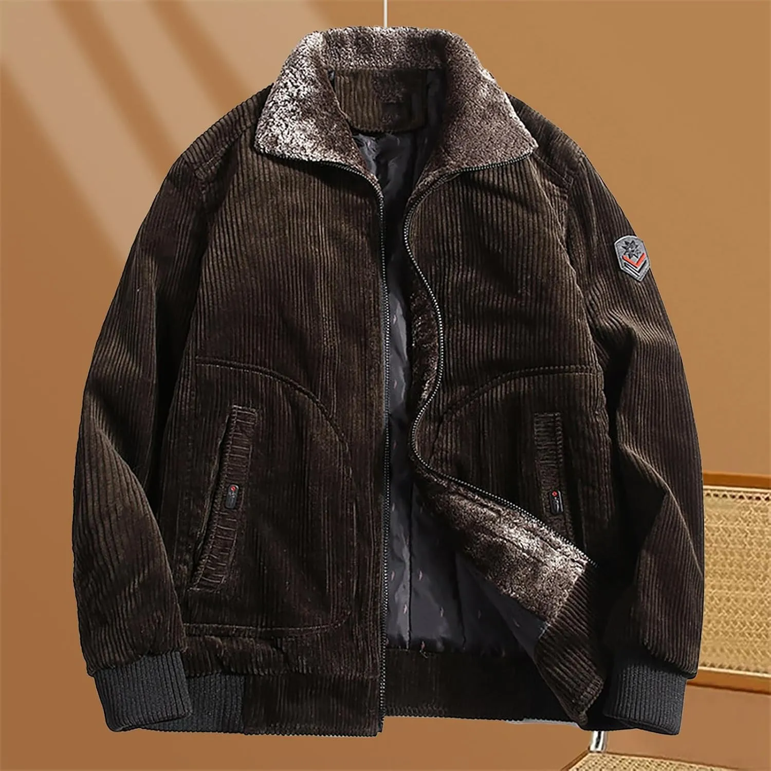 Men's Corduroy Sherpa Lined Trucker Jacket 2024 Thickened Warm Fall Winter Coats Long Sleeve Fur Collar Casual Coats