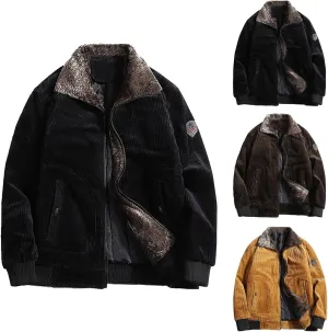 Men's Corduroy Sherpa Lined Trucker Jacket 2024 Thickened Warm Fall Winter Coats Long Sleeve Fur Collar Casual Coats