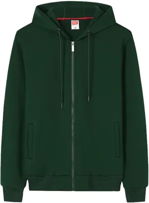 Mens Fall Winter Fleece Full-Zip Hoodie, Zip-Up Hooded Sweatshirt Oversized Pullover Raglan Sleeve Casual Outfits Top