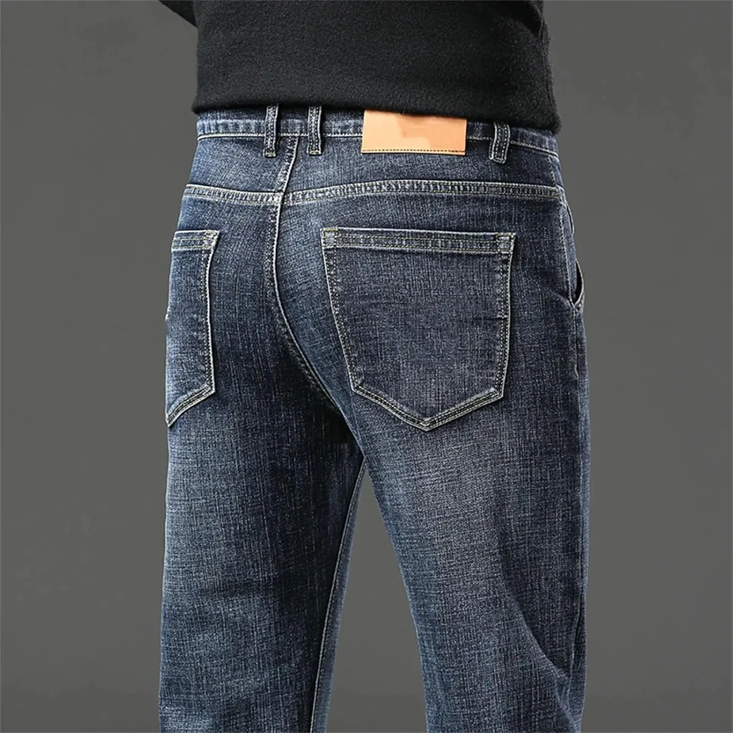 Men's Fashion Straight Jeans Baggy Soft Stretch Casual Business Fit Jeans with Pockets