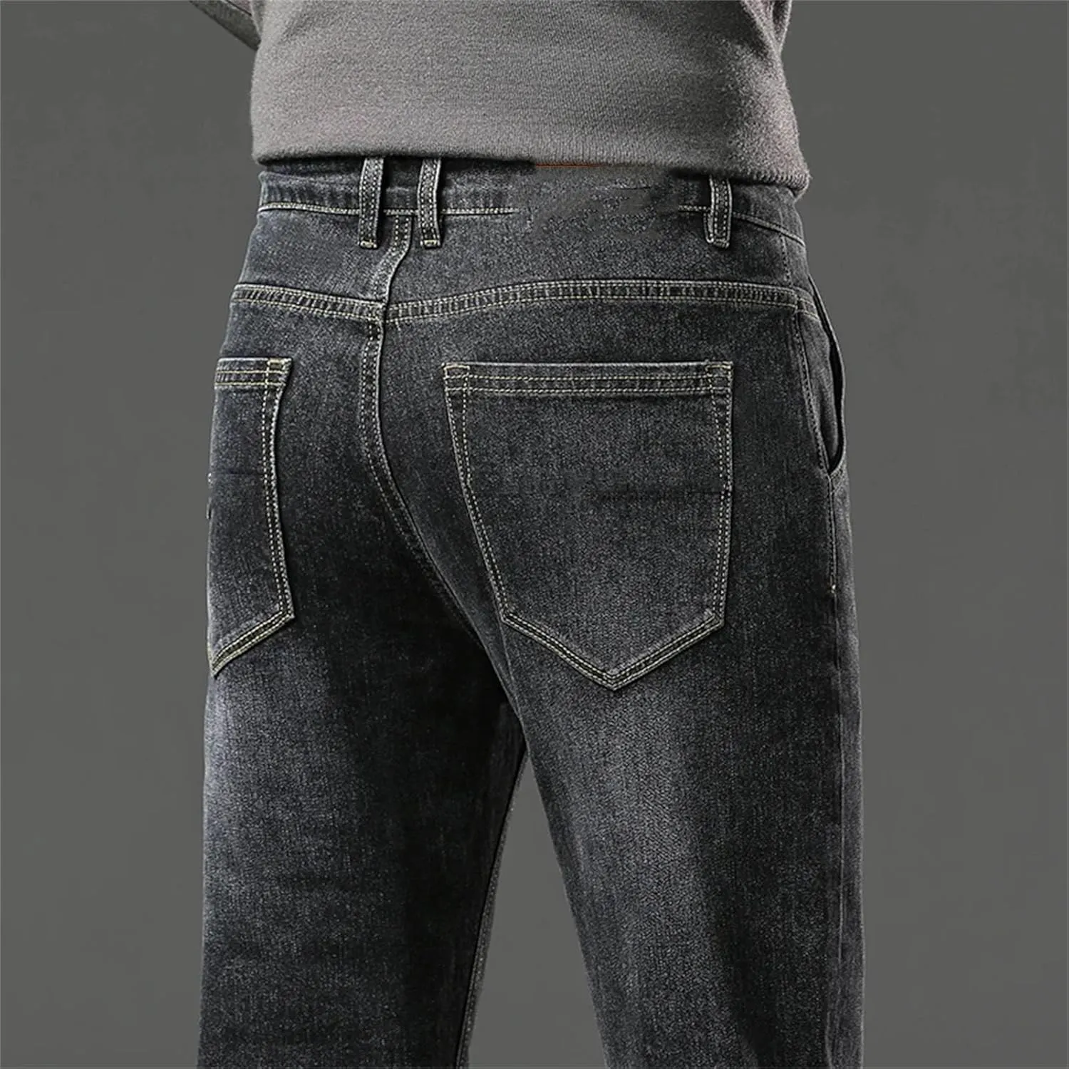 Men's Fashion Straight Jeans Baggy Soft Stretch Casual Business Fit Jeans with Pockets