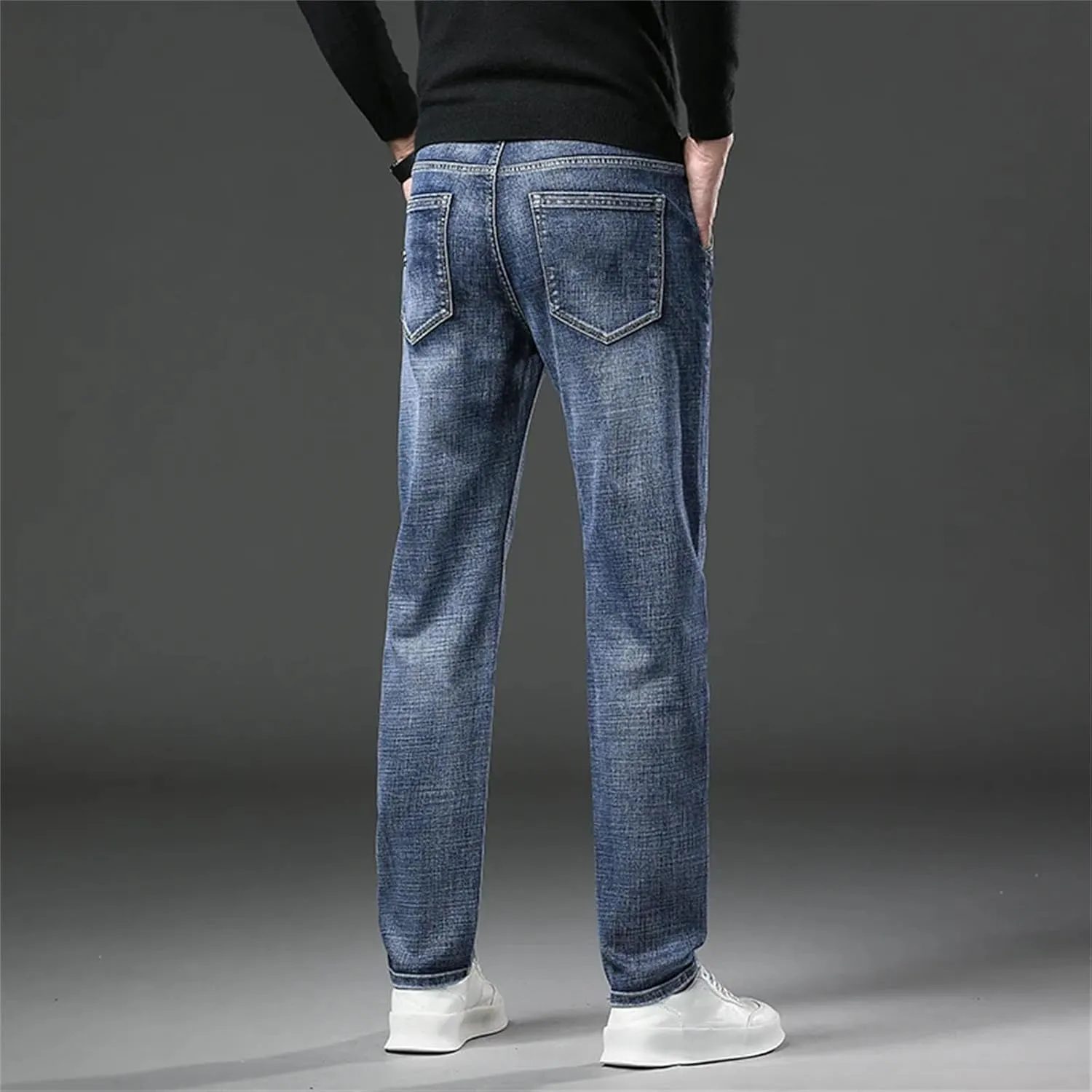 Men's Fashion Straight Jeans Baggy Soft Stretch Casual Business Fit Jeans with Pockets