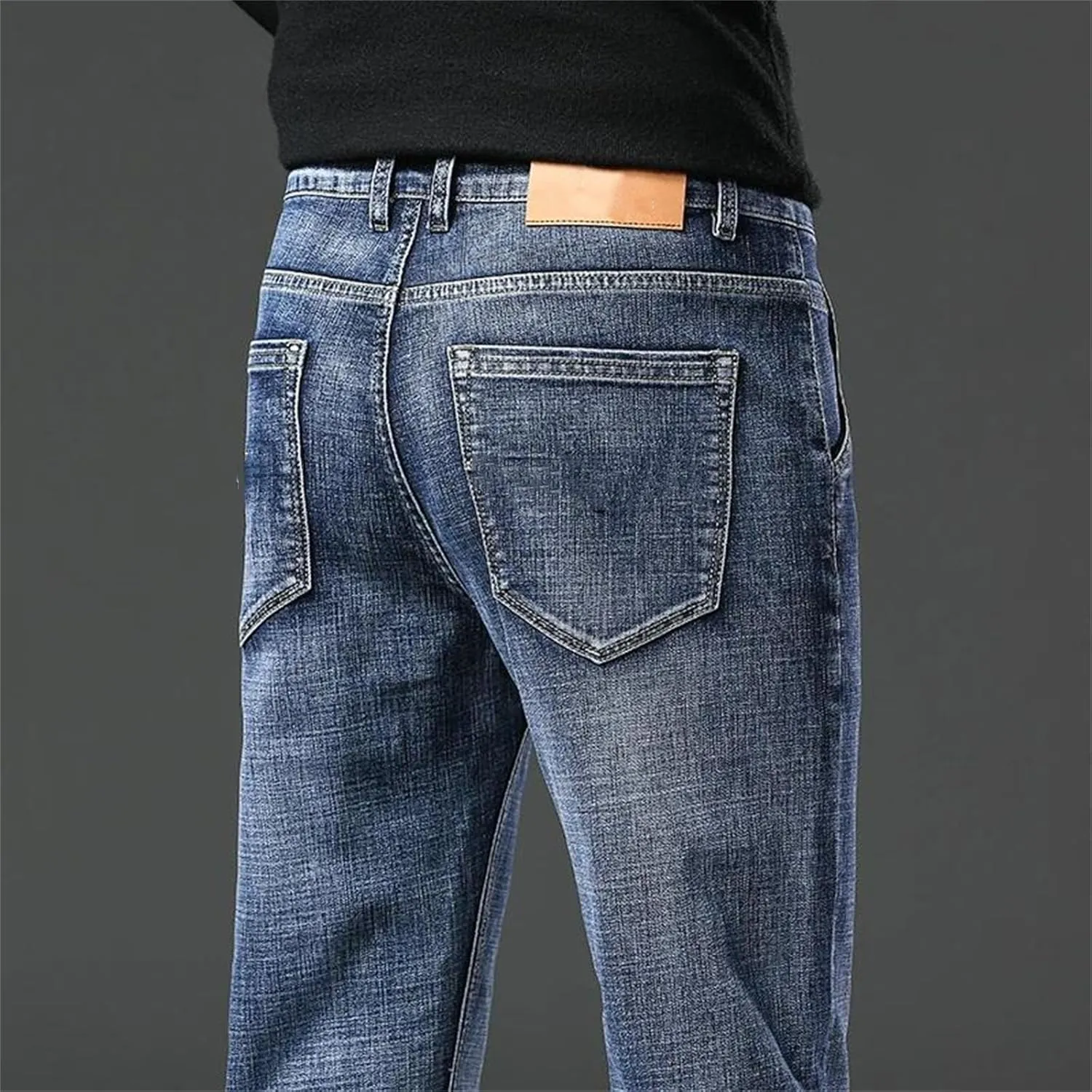 Men's Fashion Straight Jeans Baggy Soft Stretch Casual Business Fit Jeans with Pockets