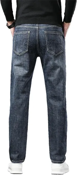 Men's Fashion Straight Jeans Baggy Soft Stretch Casual Business Fit Jeans with Pockets