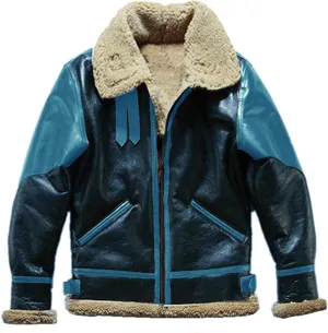 Mens Faux Leather Jacket Sherpa Fleece Lined Lapel Collar PU Coat Thickened Motorcycle Bomber Warm Jacket with Zipper Pockets