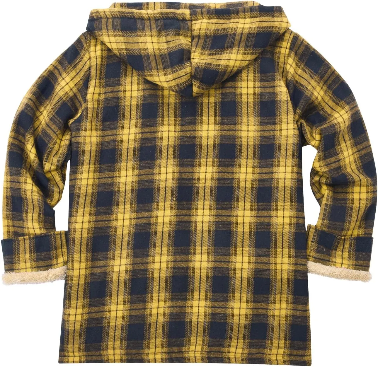 Mens Flannel Gridded Hooded Sweatshirt Jacket Thickened Warm Coat Long Sleeve Fleece Lined Overcoat with Pockets