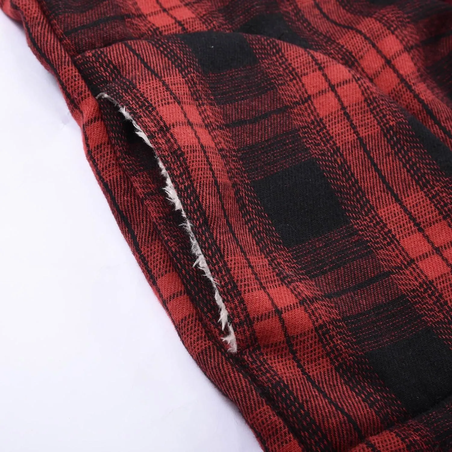 Mens Flannel Gridded Hooded Sweatshirt Jacket Thickened Warm Coat Long Sleeve Fleece Lined Overcoat with Pockets