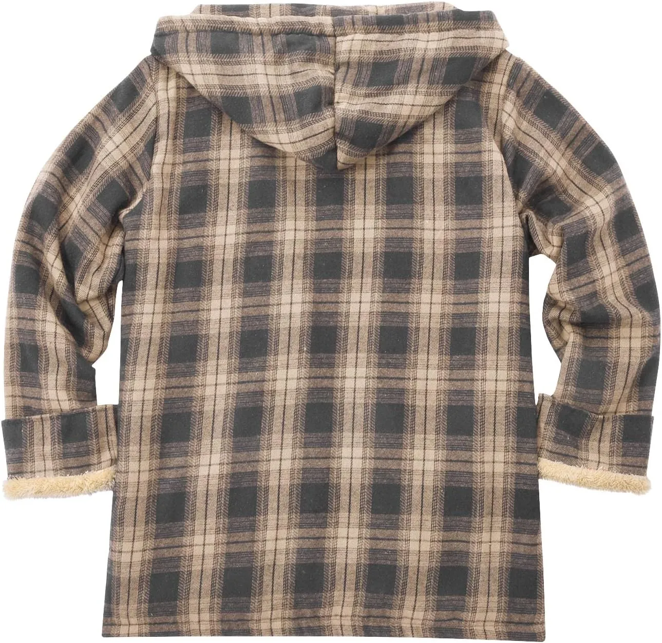 Mens Flannel Gridded Hooded Sweatshirt Jacket Thickened Warm Coat Long Sleeve Fleece Lined Overcoat with Pockets