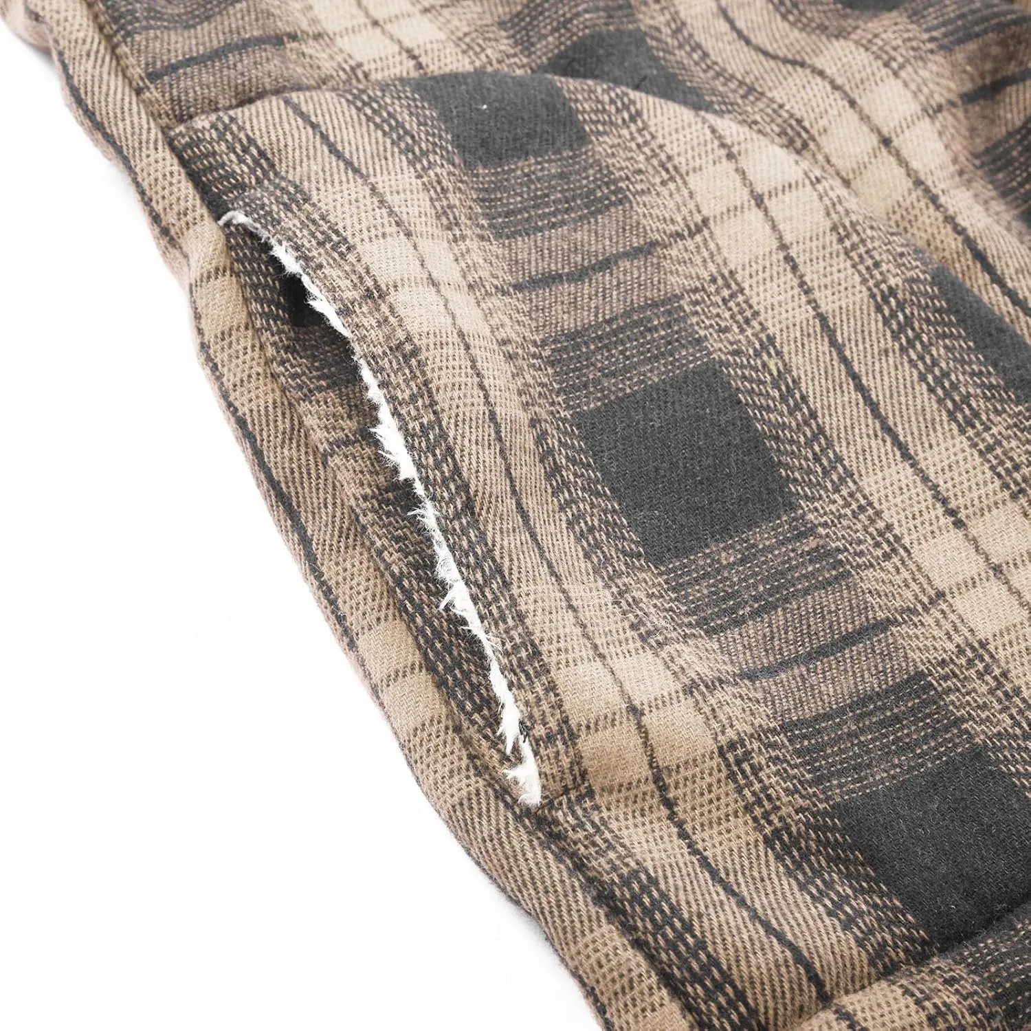 Mens Flannel Gridded Hooded Sweatshirt Jacket Thickened Warm Coat Long Sleeve Fleece Lined Overcoat with Pockets