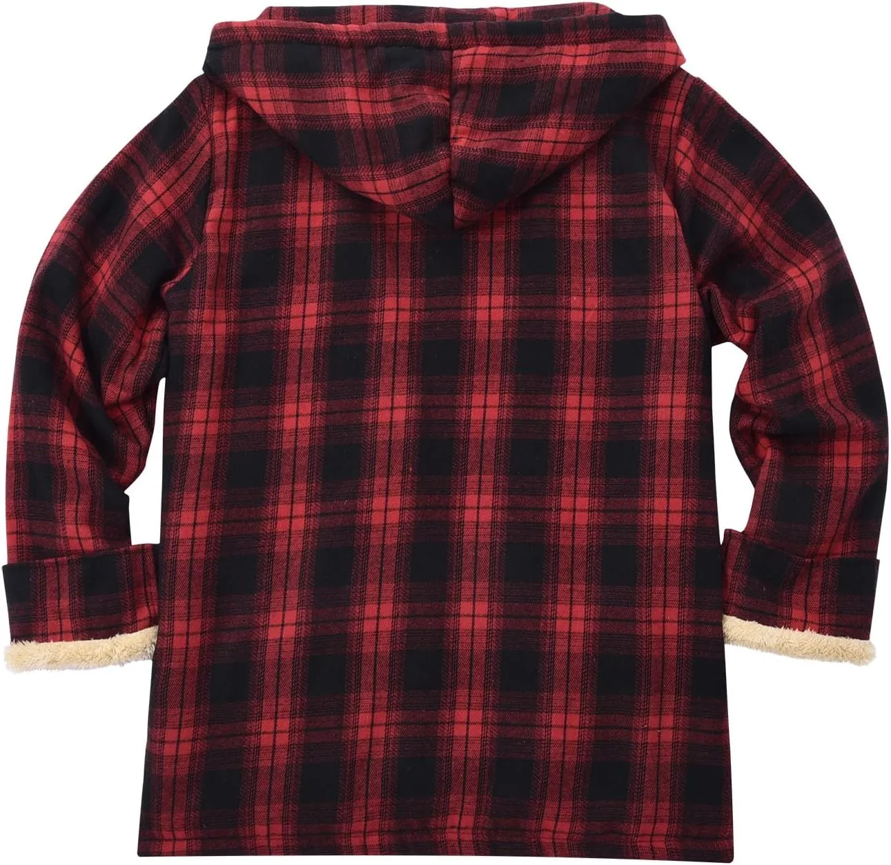 Mens Flannel Gridded Hooded Sweatshirt Jacket Thickened Warm Coat Long Sleeve Fleece Lined Overcoat with Pockets