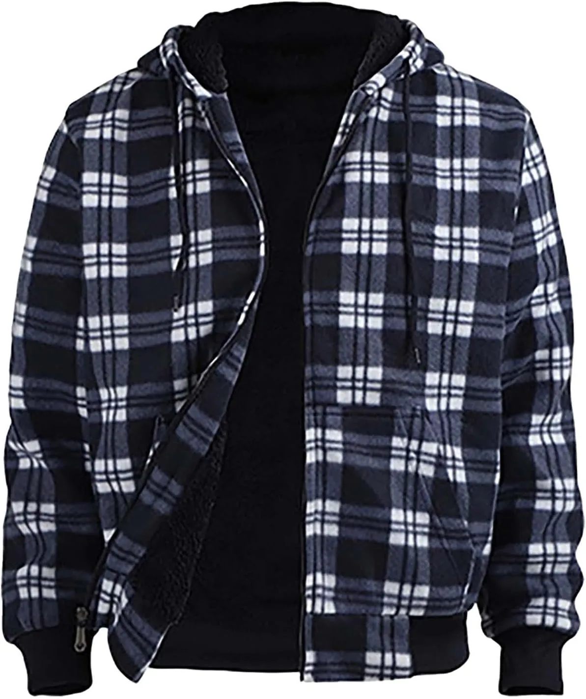 Mens Flannel Plaid Jacket Long Sleeve Button Hooded Cardigan Autumn and Winter Thickened Tops Cotton Casual Coats