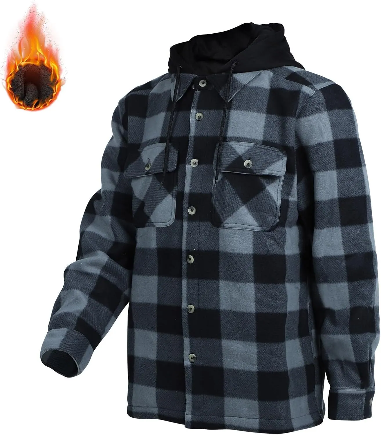 Mens Flannel Plaid Jacket Long Sleeve Button Hooded Cardigan Autumn and Winter Thickened Tops Cotton Casual Coats