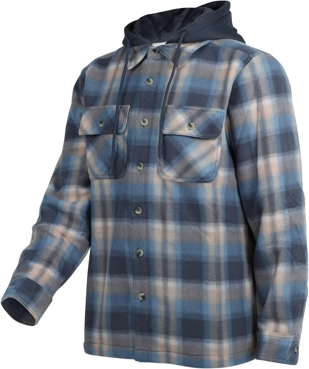 Mens Flannel Plaid Jacket Long Sleeve Button Hooded Cardigan Autumn and Winter Thickened Tops Cotton Casual Coats