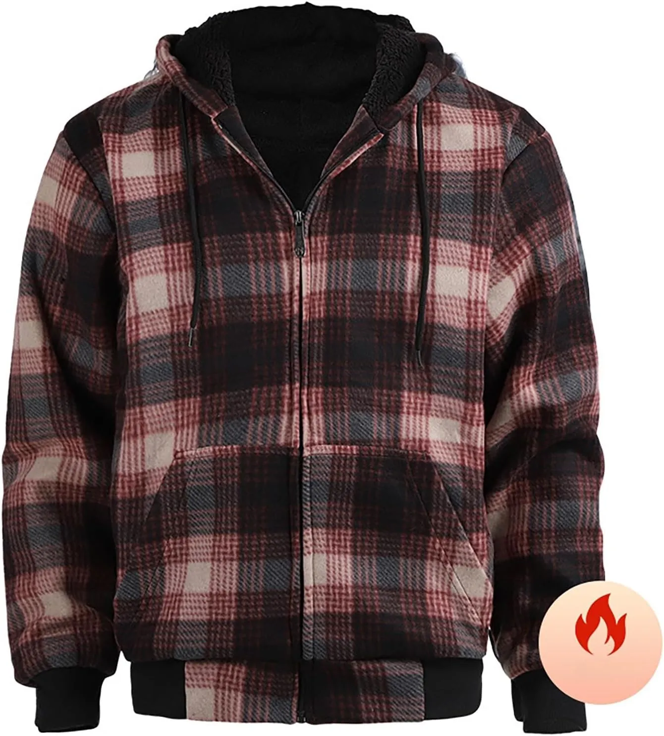 Mens Flannel Plaid Jacket Long Sleeve Button Hooded Cardigan Autumn and Winter Thickened Tops Cotton Casual Coats