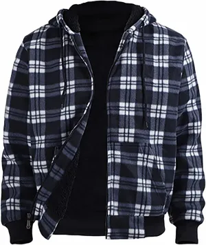 Mens Flannel Plaid Jacket Long Sleeve Button Hooded Cardigan Autumn and Winter Thickened Tops Cotton Casual Coats