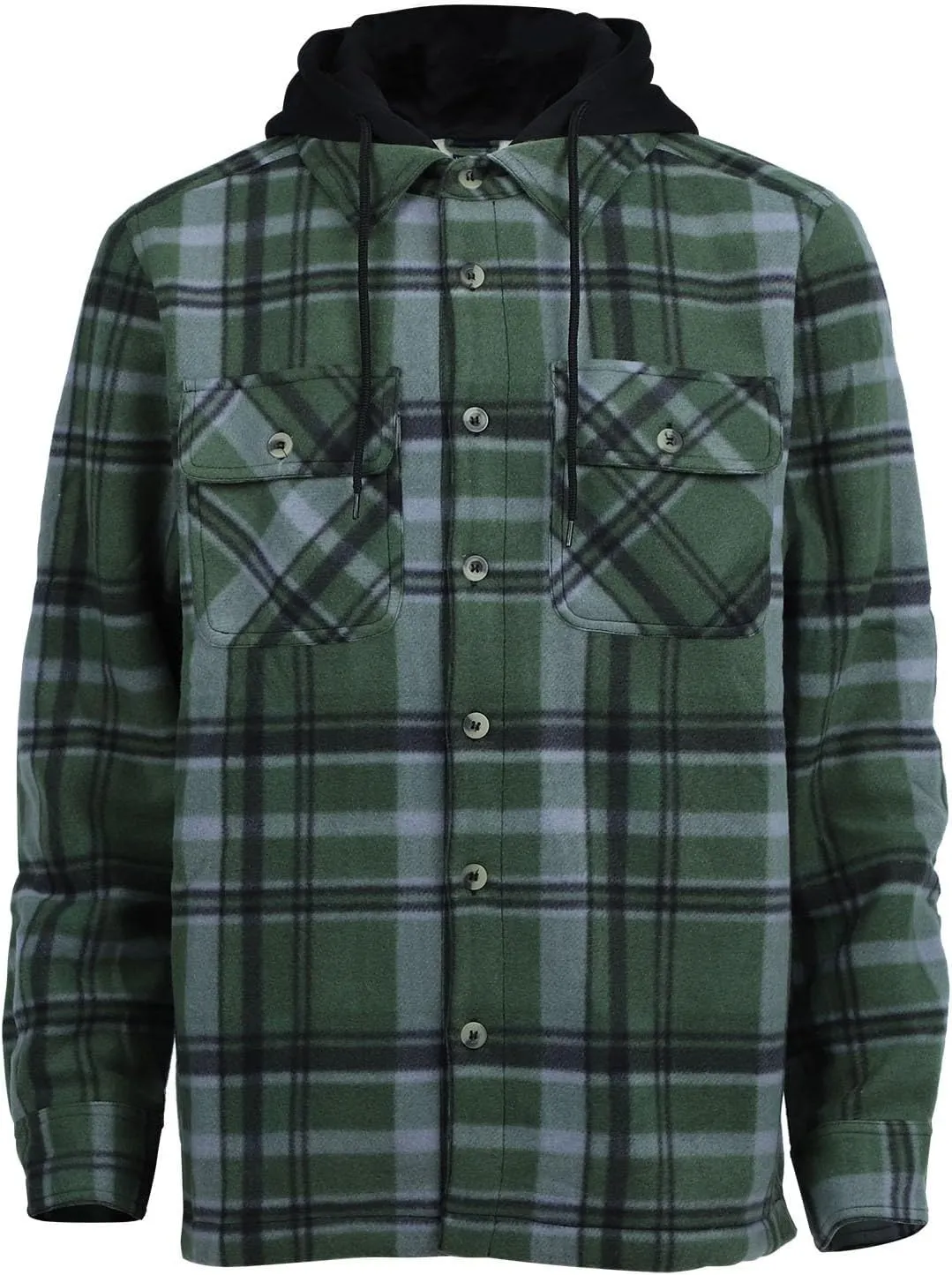 Mens Flannel Plaid Jacket Long Sleeve Button Hooded Cardigan Autumn and Winter Thickened Tops Cotton Casual Coats