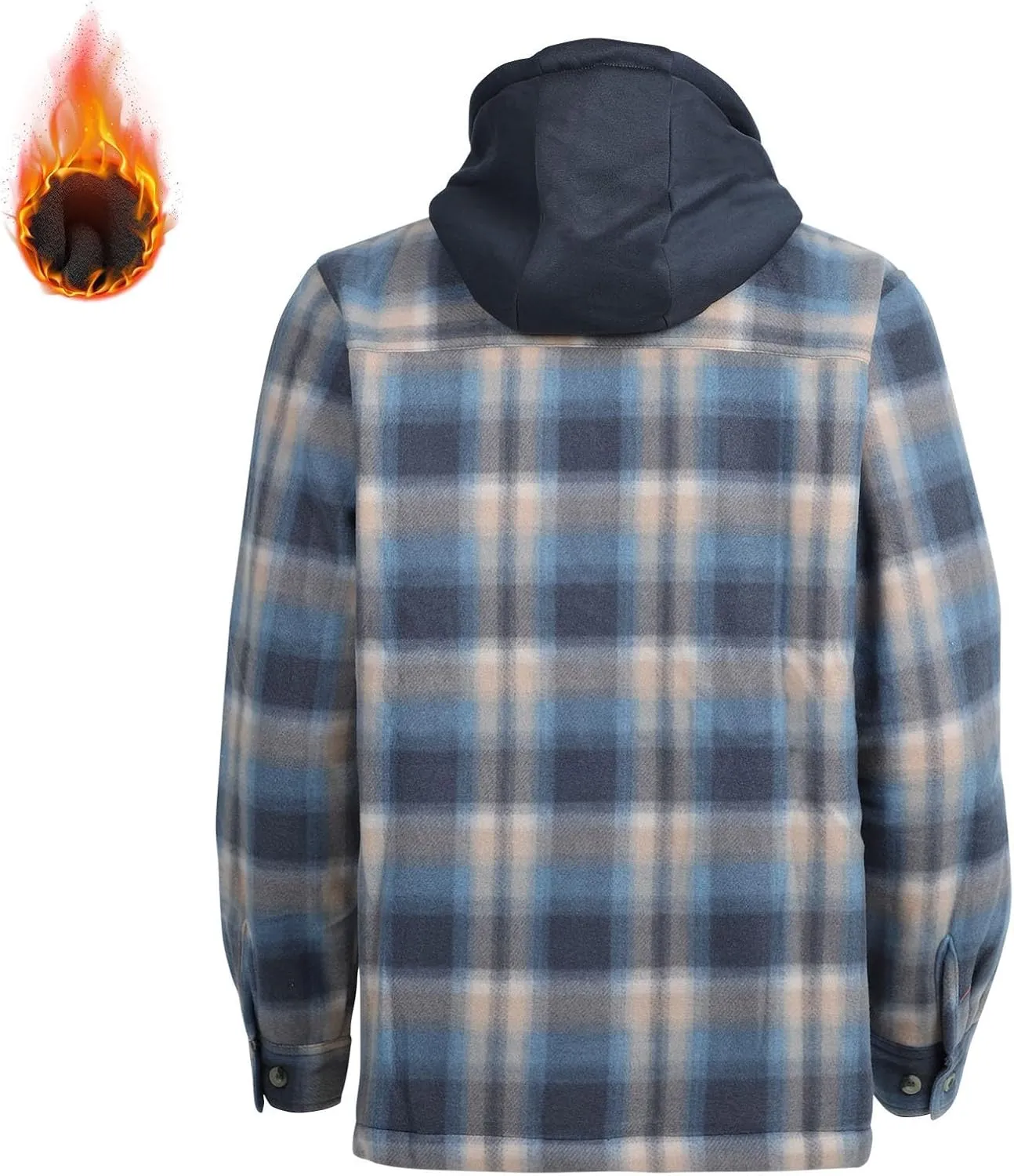 Mens Flannel Plaid Jacket Long Sleeve Button Hooded Cardigan Autumn and Winter Thickened Tops Cotton Casual Coats