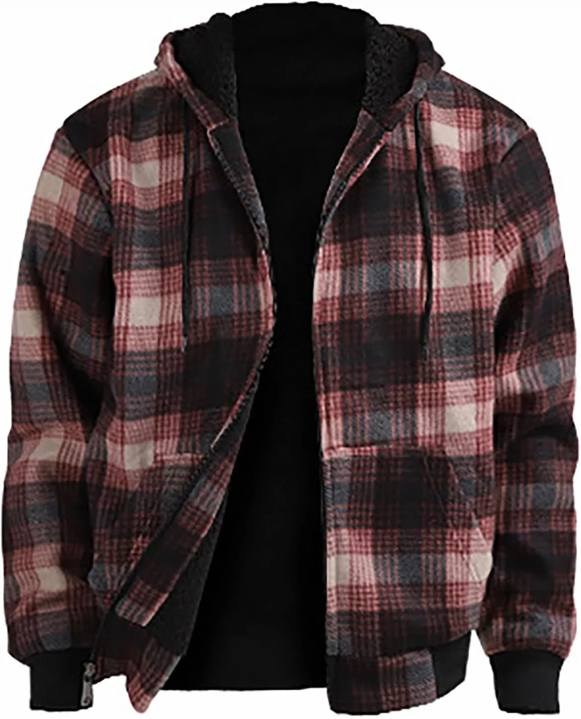 Mens Flannel Plaid Jacket Long Sleeve Button Hooded Cardigan Autumn and Winter Thickened Tops Cotton Casual Coats