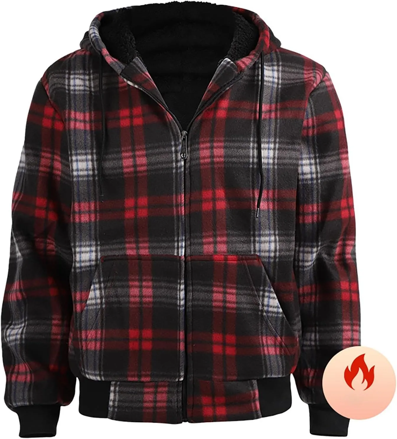 Mens Flannel Plaid Jacket Long Sleeve Button Hooded Cardigan Autumn and Winter Thickened Tops Cotton Casual Coats