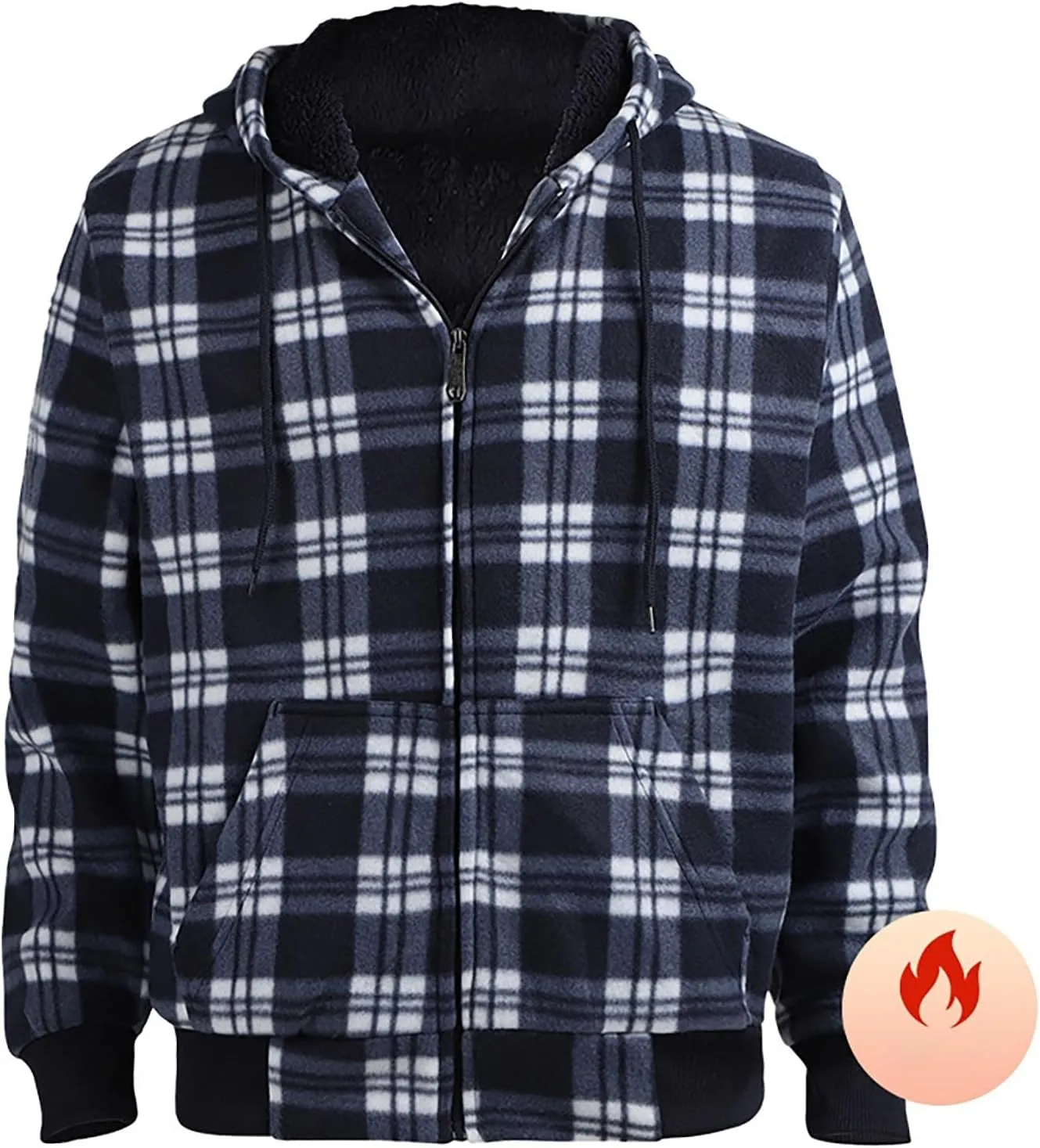 Mens Flannel Plaid Jacket Long Sleeve Button Hooded Cardigan Autumn and Winter Thickened Tops Cotton Casual Coats