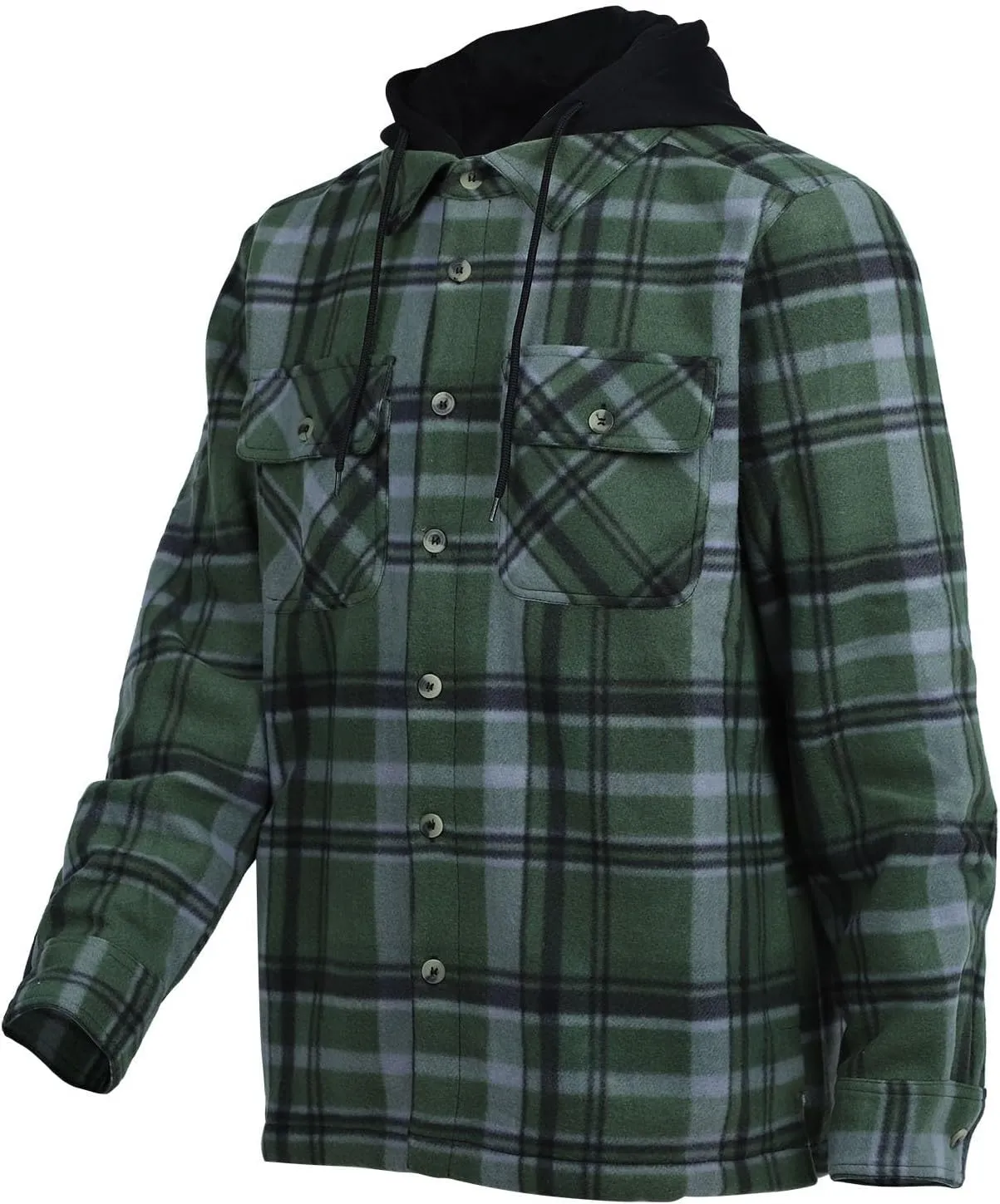 Mens Flannel Plaid Jacket Long Sleeve Button Hooded Cardigan Autumn and Winter Thickened Tops Cotton Casual Coats