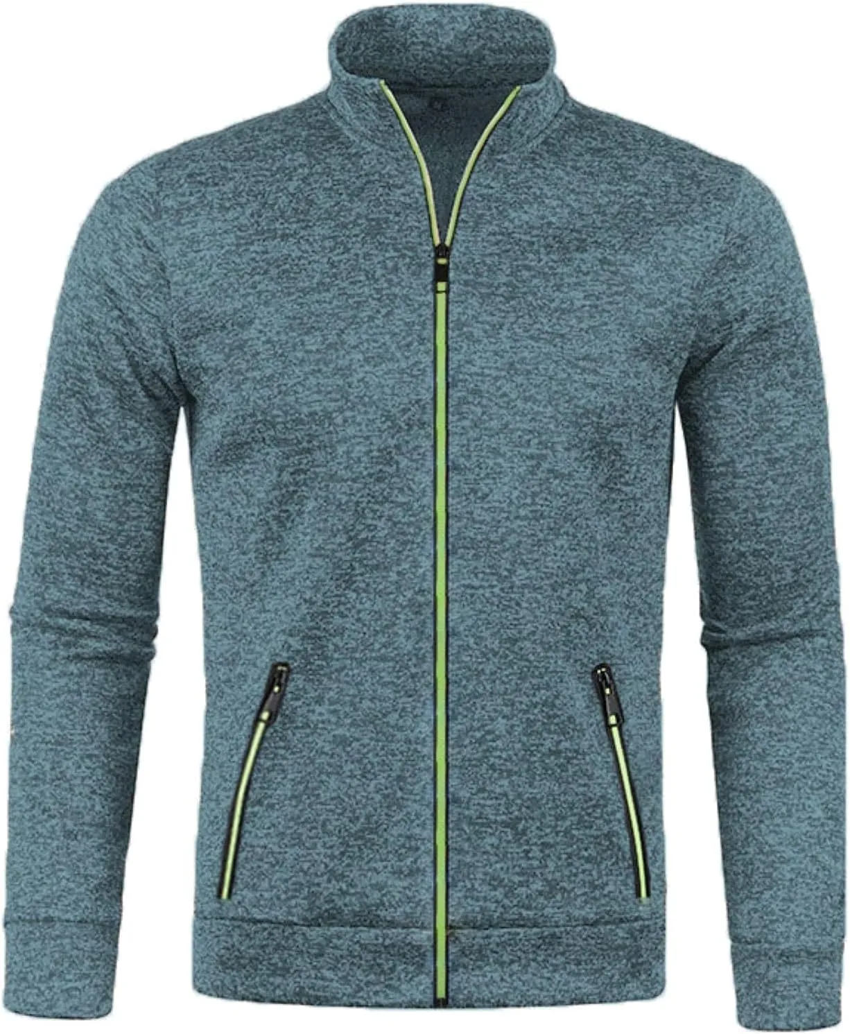 Mens Fleece Full Zip Jacket, Lightweight Stand Collar Jackets, Soft Warm Windproof Casual Coats with Pockets