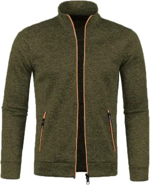 Mens Fleece Full Zip Jacket, Lightweight Stand Collar Jackets, Soft Warm Windproof Casual Coats with Pockets