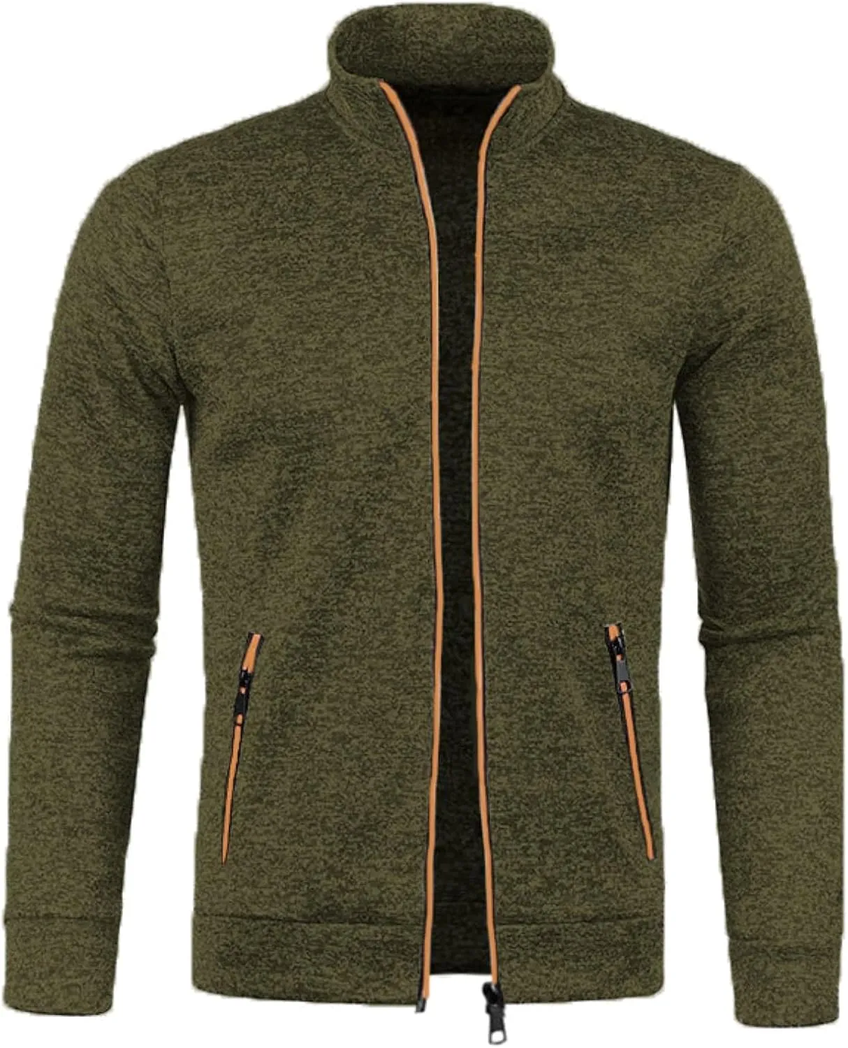 Mens Fleece Full Zip Jacket, Lightweight Stand Collar Jackets, Soft Warm Windproof Casual Coats with Pockets
