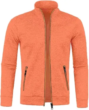 Mens Fleece Full Zip Jacket, Lightweight Stand Collar Jackets, Soft Warm Windproof Casual Coats with Pockets