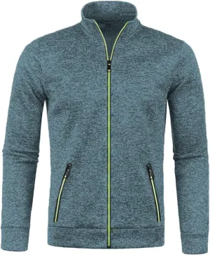 Mens Fleece Full Zip Jacket, Lightweight Stand Collar Jackets, Soft Warm Windproof Casual Coats with Pockets