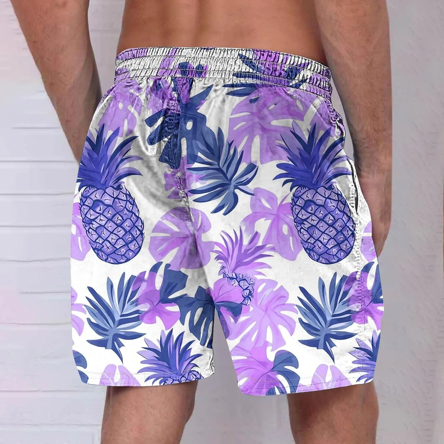 Mens Flower Flat Front Beach Shorts Casual Aloha Hawaiian Shorts Quick Dry Swim Trunks Summer Surf Board Shorts