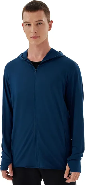 Men's Full Zip Workout Athletic Jackets Lightweight Running Jacket Breathable Hooded Jacket with Thumb Holes