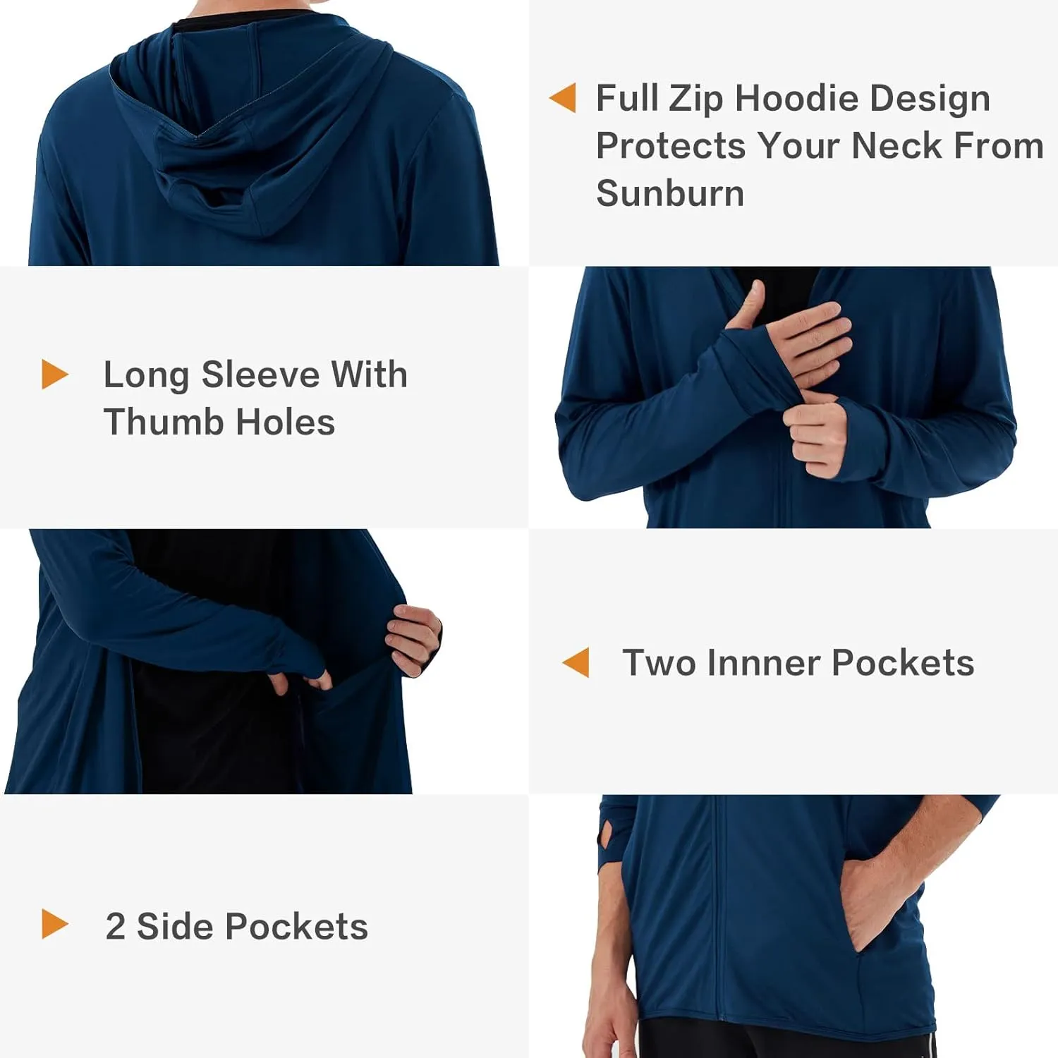 Men's Full Zip Workout Athletic Jackets Lightweight Running Jacket Breathable Hooded Jacket with Thumb Holes