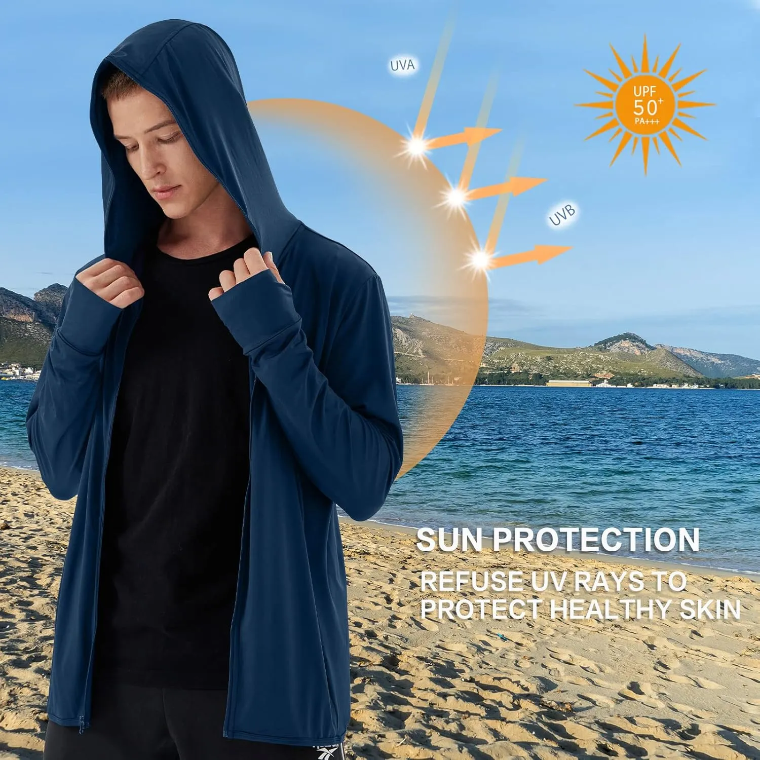 Men's Full Zip Workout Athletic Jackets Lightweight Running Jacket Breathable Hooded Jacket with Thumb Holes