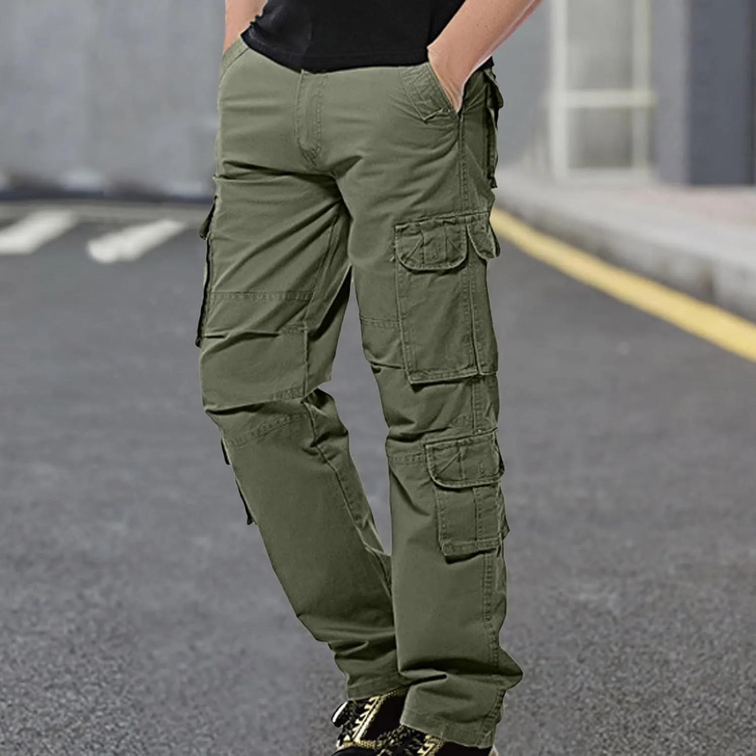 Men's Hiking Cargo Pants Relaxed Fit Baggy Multi-Pocket Track Pants Oversized Workout Sports Joggers Sweatpants