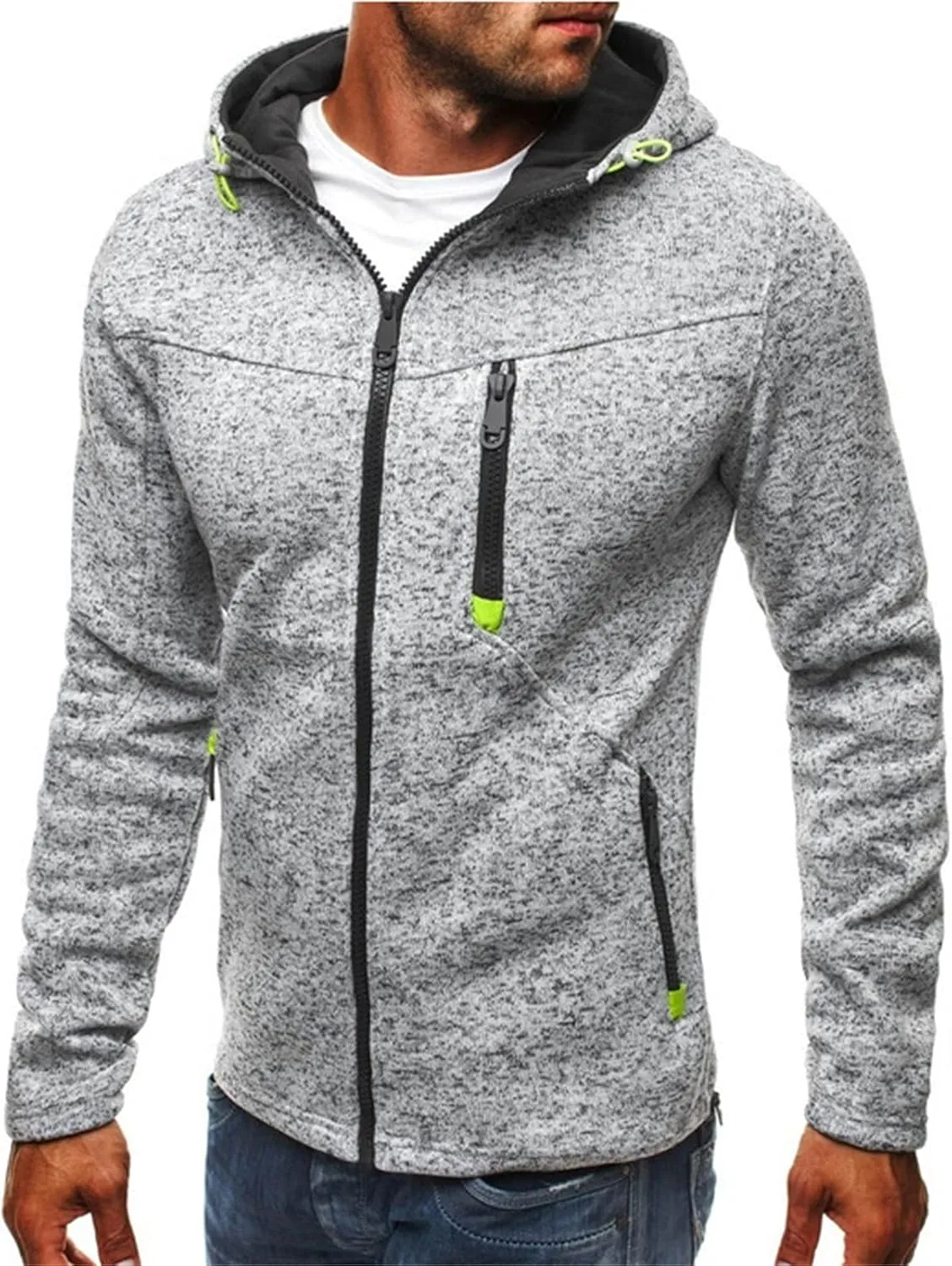 Mens Hooded Sweatshirt with Zipper Fleece Lined Sports Jacket Lightweight Slim Fit Hoodie Casual Long Sleeve Coat