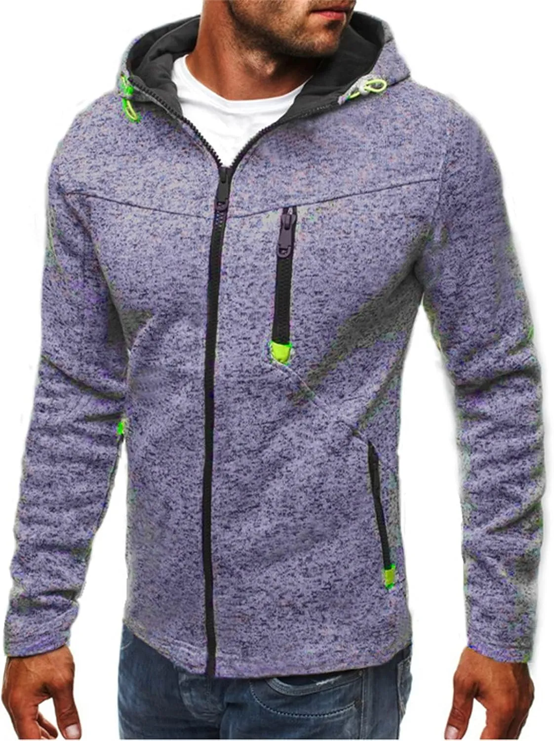 Mens Hooded Sweatshirt with Zipper Fleece Lined Sports Jacket Lightweight Slim Fit Hoodie Casual Long Sleeve Coat