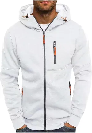 Mens Hooded Sweatshirt with Zipper Fleece Lined Sports Jacket Lightweight Slim Fit Hoodie Casual Long Sleeve Coat