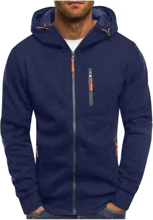 Mens Hooded Sweatshirt with Zipper Fleece Lined Sports Jacket Lightweight Slim Fit Hoodie Casual Long Sleeve Coat